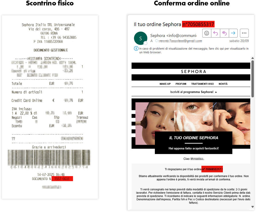 Dove trovo il numero dello scontrino o dell'ordine online?